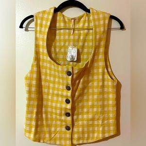Cute yellow vest; Outside The Lines top by Free People.